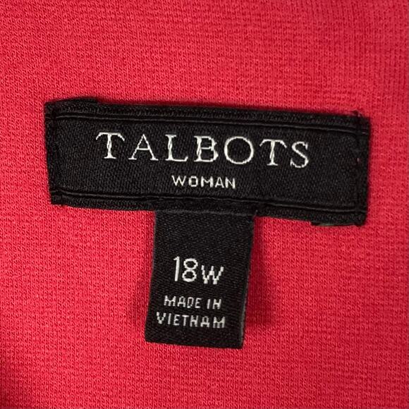 NWOT TALBOTS Dress 18W Red Crochet 3/4Balloon-Sleeve Knit-Stretch Midi-Knee Slit - Picture 3 of 10